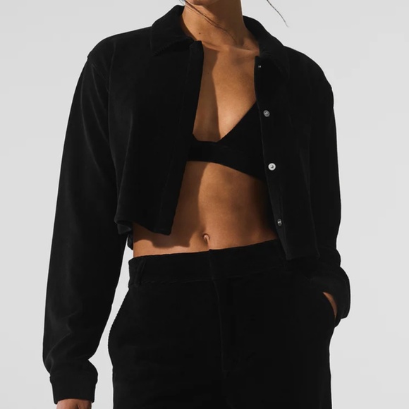 NWT Alo Black Micro Corduroy Cropped Dreamer Button Down Jacket (Size S) - Picture 1 of 11